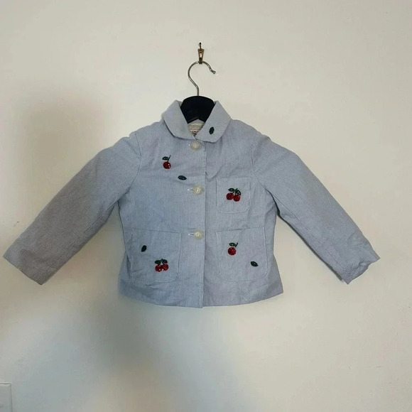 Bonpoint Girls Garance Ra Bleu Cherry Sequin Seersucker Blazer - Picture 6 of 11